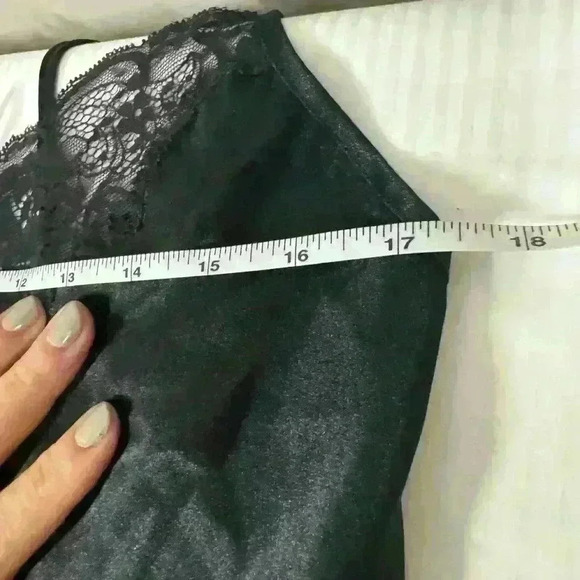 Jones New York Lingeriecore Y2K Black Silky Slip Dress M Lace Trim Chic Dark Fem - Picture 7 of 14